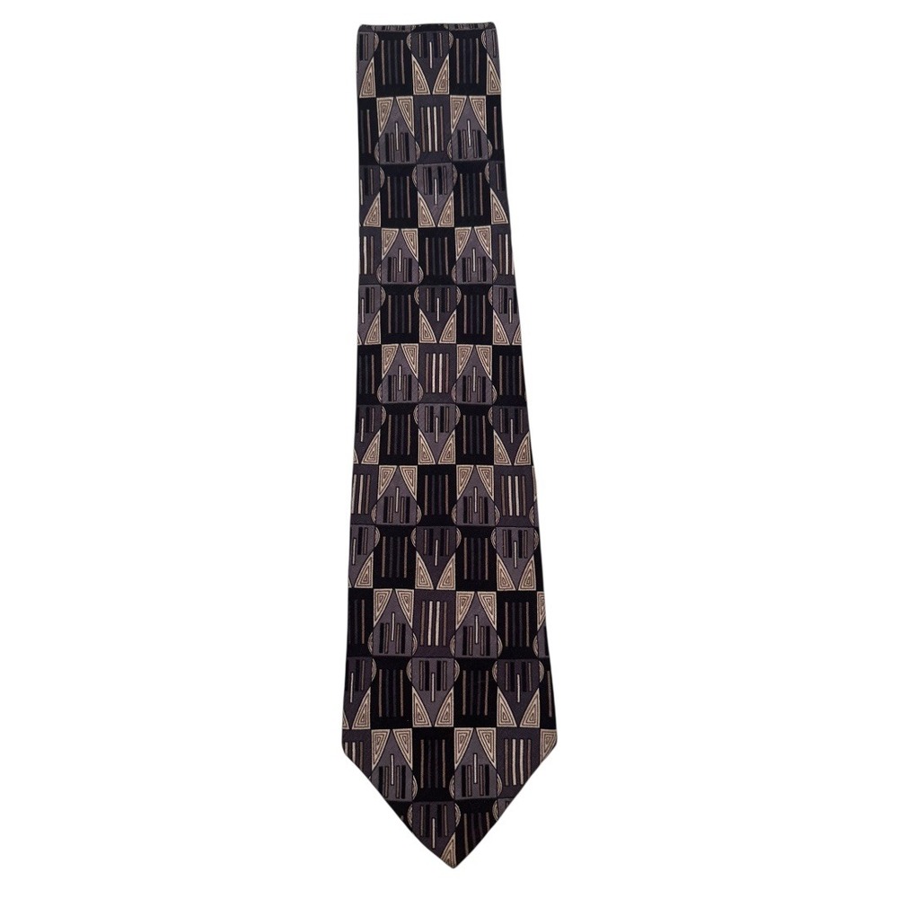Zylos George Machado Mens Necktie Black Gray Geometric Italian Silk A20Q‎